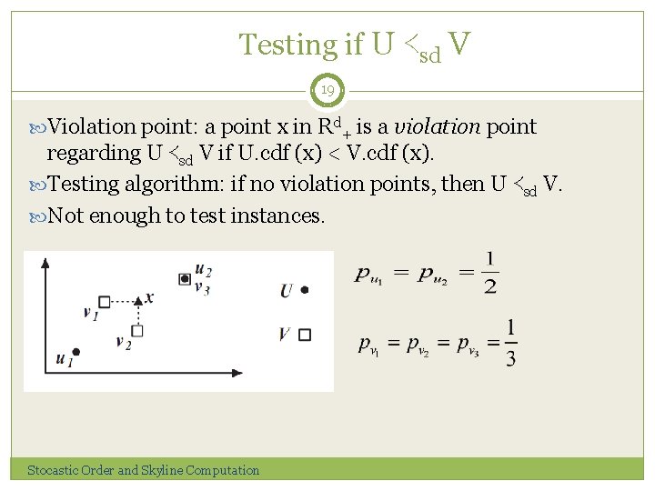 Testing if U ≺sd V 19 Violation point: a point x in Rd+ is