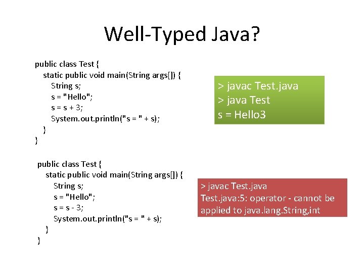 Well-Typed Java? public class Test { static public void main(String args[]) { String s;