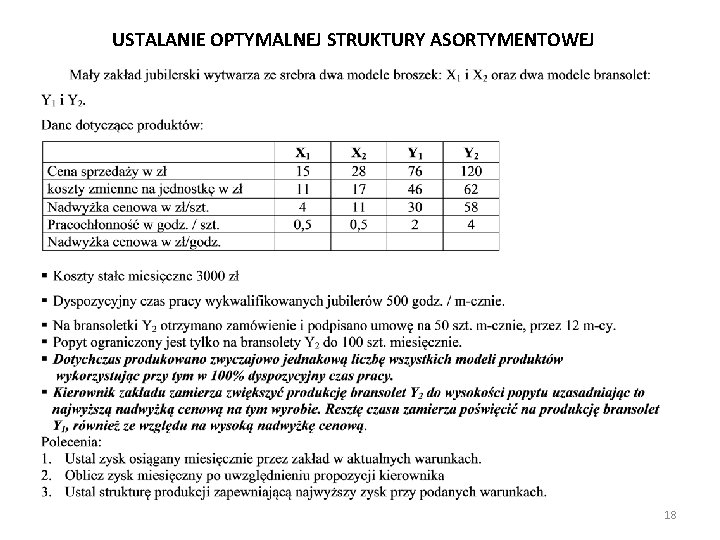 USTALANIE OPTYMALNEJ STRUKTURY ASORTYMENTOWEJ 18 