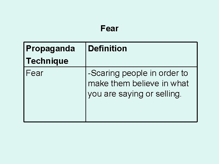 Fear Propaganda Technique Fear Definition -Scaring people in order to make them believe in