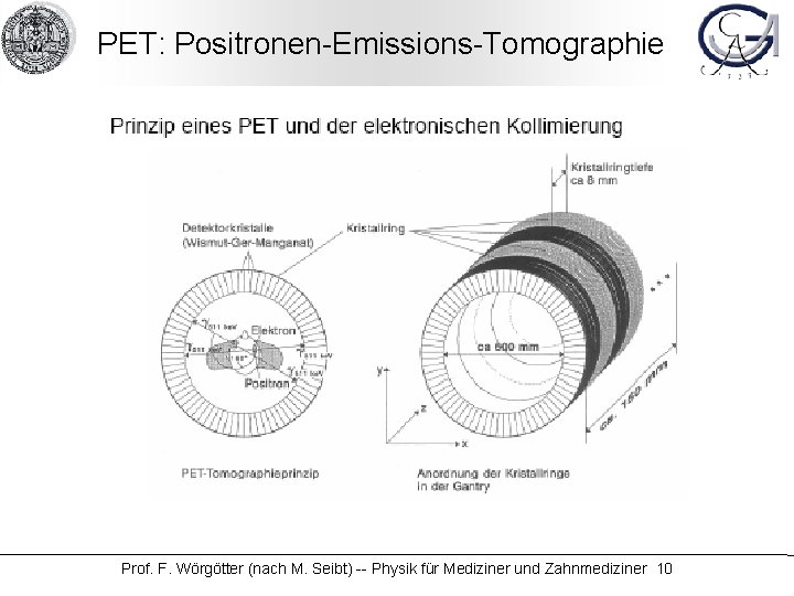 PET: Positronen-Emissions-Tomographie Prof. F. Wörgötter (nach M. Seibt) -- Physik für Mediziner und Zahnmediziner