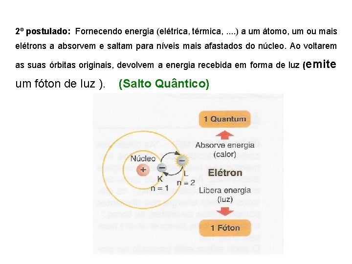 2º postulado: Fornecendo energia (elétrica, térmica, . . ) a um átomo, um ou