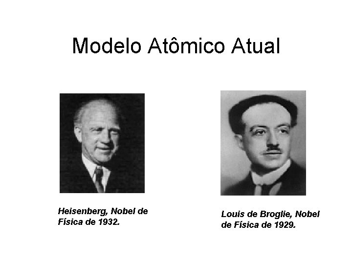 Modelo Atômico Atual Heisenberg, Nobel de Física de 1932. Louis de Broglie, Nobel de