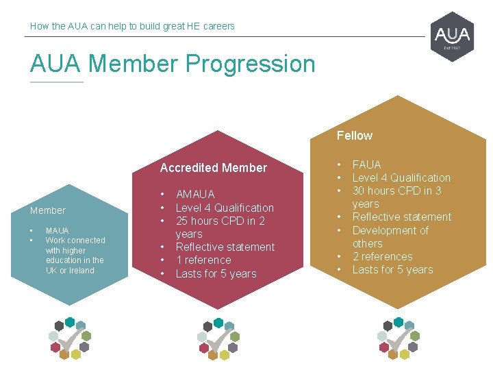How the AUA can help to build great HE careers AUA Member Progression Fellow
