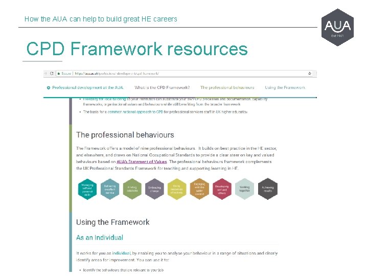 How the AUA can help to build great HE careers CPD Framework resources 