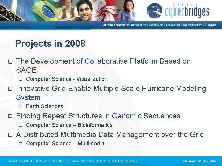 Projects in 2008 q The Development of Collaborative Platform Based on SAGE q q