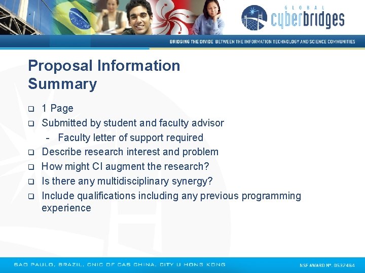 Proposal Information Summary q q q 1 Page Submitted by student and faculty advisor