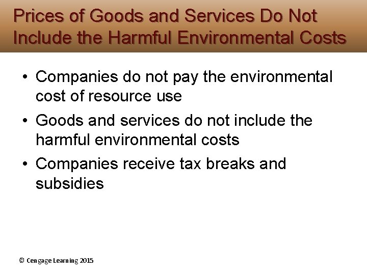Prices of Goods and Services Do Not Include the Harmful Environmental Costs • Companies Prices of Goods and Services Do Not Include the Harmful Environmental Costs • Companies