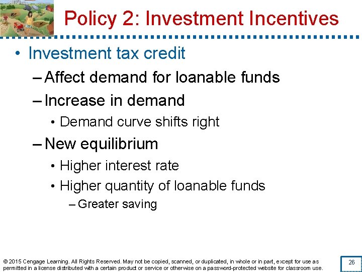 Policy 2: Investment Incentives • Investment tax credit – Affect demand for loanable funds