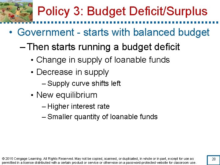 Policy 3: Budget Deficit/Surplus • Government - starts with balanced budget – Then starts