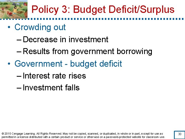 Policy 3: Budget Deficit/Surplus • Crowding out – Decrease in investment – Results from