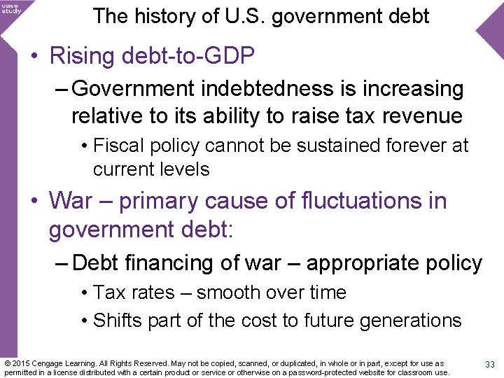 The history of U. S. government debt • Rising debt-to-GDP – Government indebtedness is