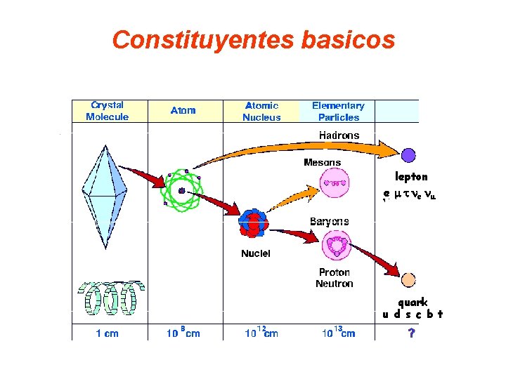 Constituyentes basicos lepton e m t ne nm nt quark u d s c