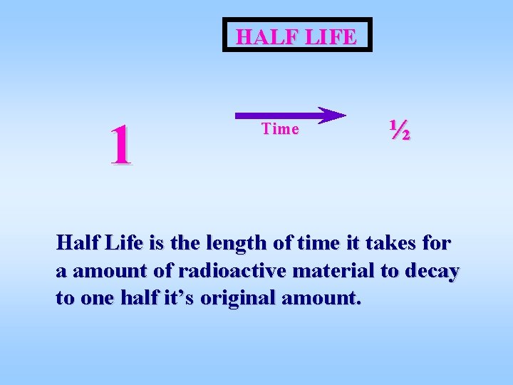 HALF LIFE 1 Time ½ Half Life is the length of time it takes