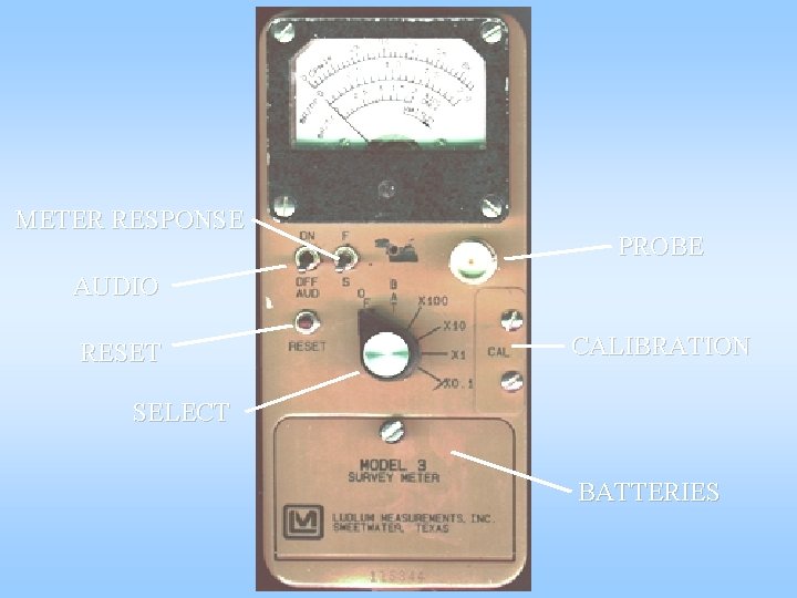 METER RESPONSE PROBE AUDIO RESET CALIBRATION SELECT BATTERIES 