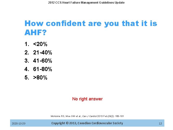 2012 CCS Heart Failure Management Guidelines Update How confident are you that it is