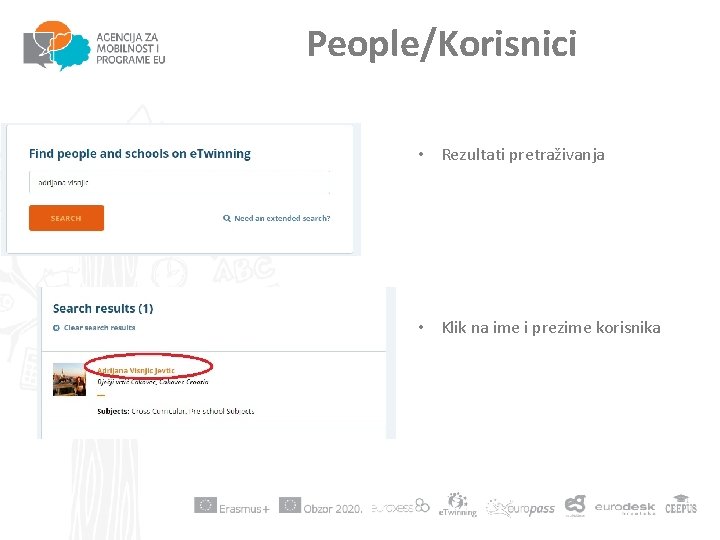 People/Korisnici • Rezultati pretraživanja • Klik na ime i prezime korisnika 