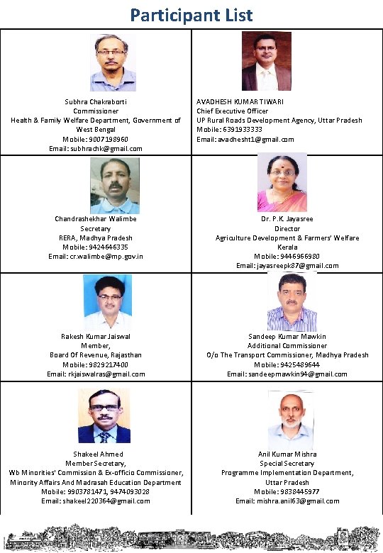 Participant List Subhra Chakraborti Commissioner Health & Family Welfare Department, Government of West Bengal