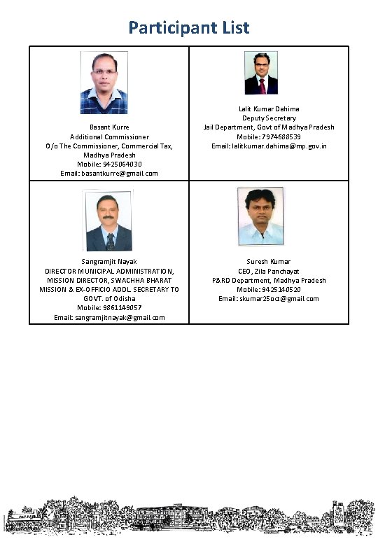 Participant List Basant Kurre Additional Commissioner O/o The Commissioner, Commercial Tax, Madhya Pradesh Mobile: