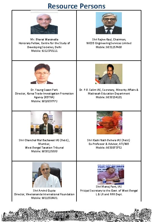 Resource Persons Mr. Bharat Waraivalla Honorary Fellow, Centre for the Study of Developing Societies,