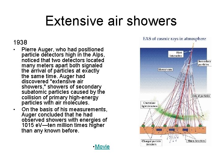 Extensive air showers 1938 • • Pierre Auger, who had positioned particle detectors high