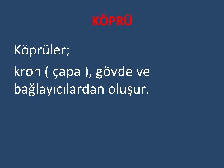 KÖPRÜ Köprüler; kron ( çapa ), gövde ve bağlayıcılardan oluşur. 