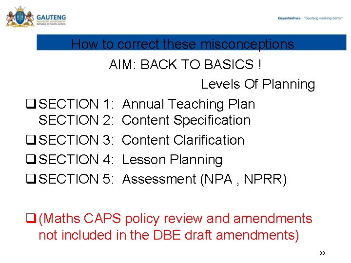 How to correct these misconceptions AIM: BACK TO BASICS ! Levels Of Planning q