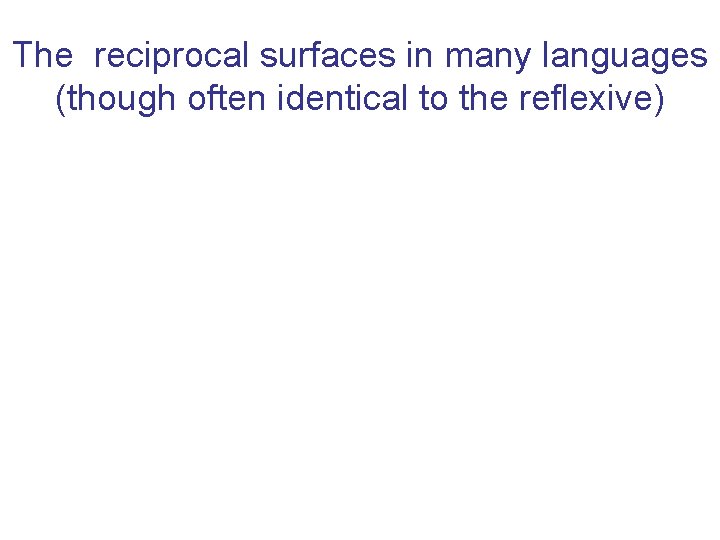 The reciprocal surfaces in many languages (though often identical to the reflexive) 