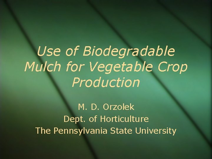Use of Biodegradable Mulch for Vegetable Crop Production M. D. Orzolek Dept. of Horticulture