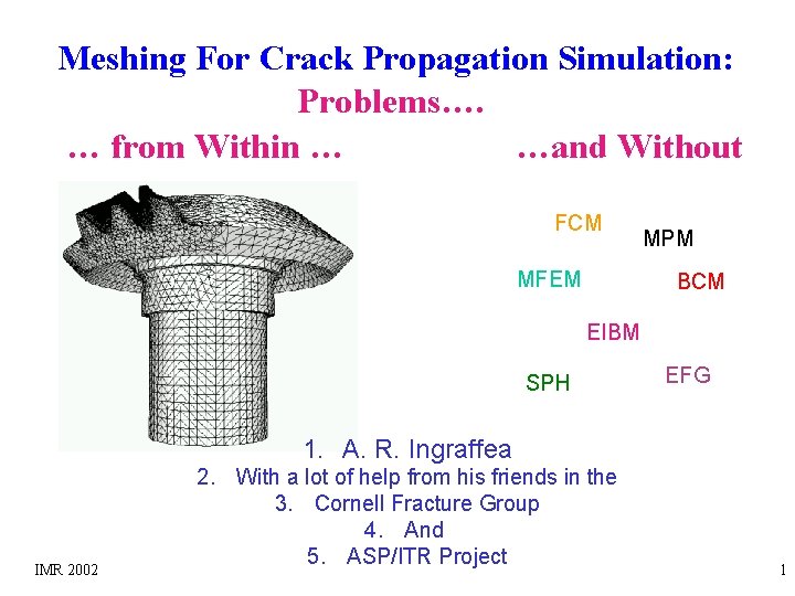 Meshing For Crack Propagation Simulation: Problems…. … from Within … …and Without FCM MFEM