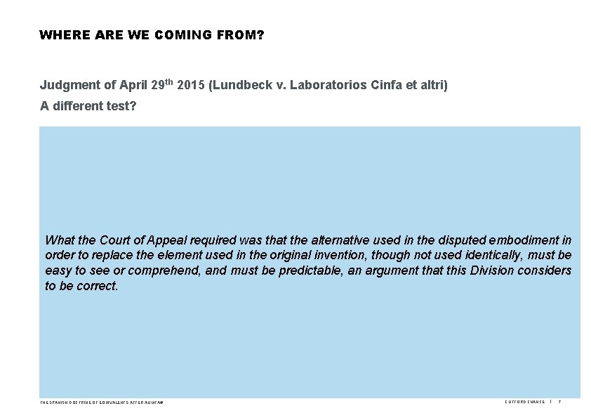 WHERE ARE WE COMING FROM? Judgment of April 29 th 2015 (Lundbeck v. Laboratorios