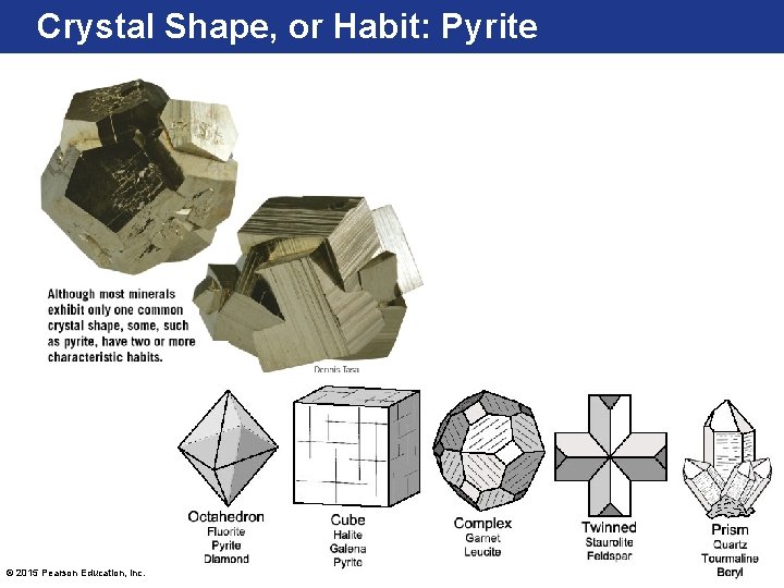 Crystal Shape, or Habit: Pyrite © 2015 Pearson Education, Inc. 