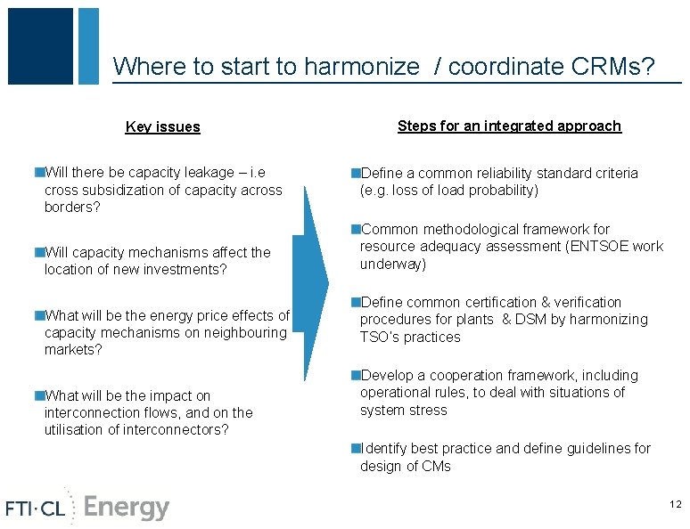 Where to start to harmonize / coordinate CRMs? Key issues Will there be capacity Where to start to harmonize / coordinate CRMs? Key issues Will there be capacity