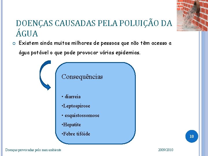 DOENÇAS CAUSADAS PELA POLUIÇÃO DA ÁGUA Existem ainda muitos milhares de pessoas que não