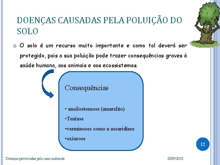 DOENÇAS CAUSADAS PELA POLUIÇÃO DO SOLO O solo é um recurso muito importante e