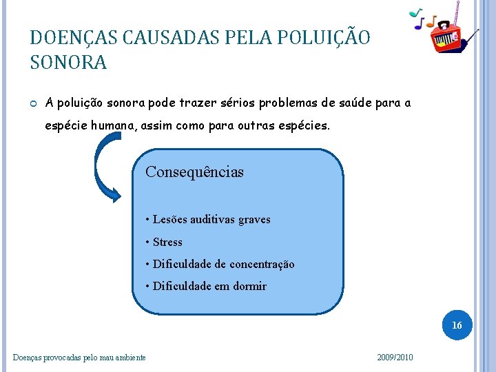 DOENÇAS CAUSADAS PELA POLUIÇÃO SONORA A poluição sonora pode trazer sérios problemas de saúde