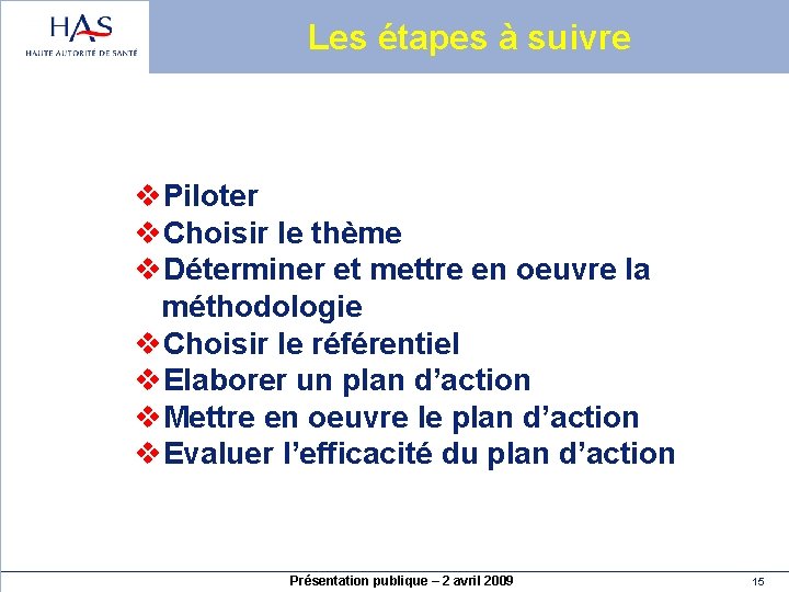 Les étapes à suivre v. Piloter v. Choisir le thème v. Déterminer et mettre