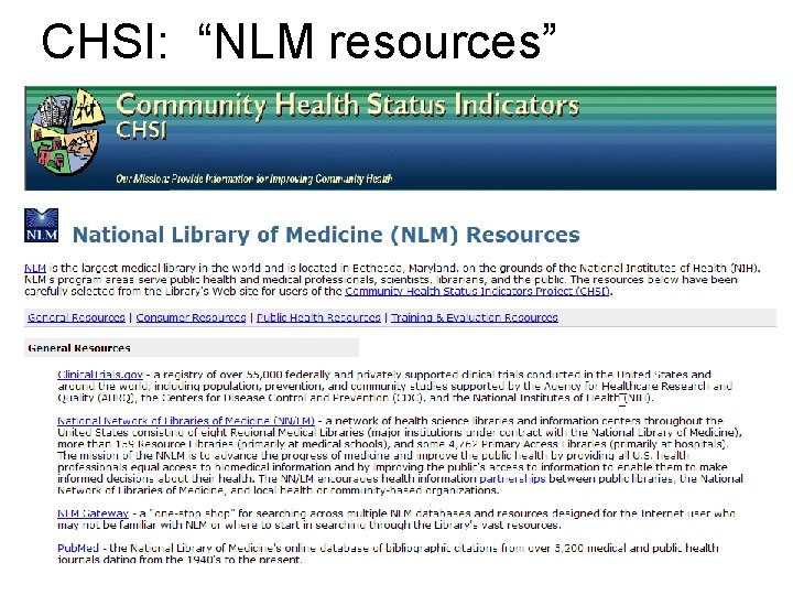 CHSI: “NLM resources” 