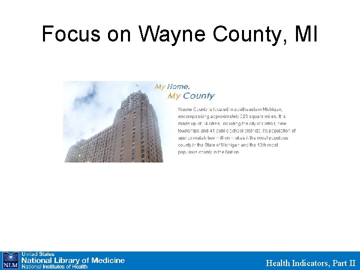 Focus on Wayne County, MI Health Indicators, Part II 