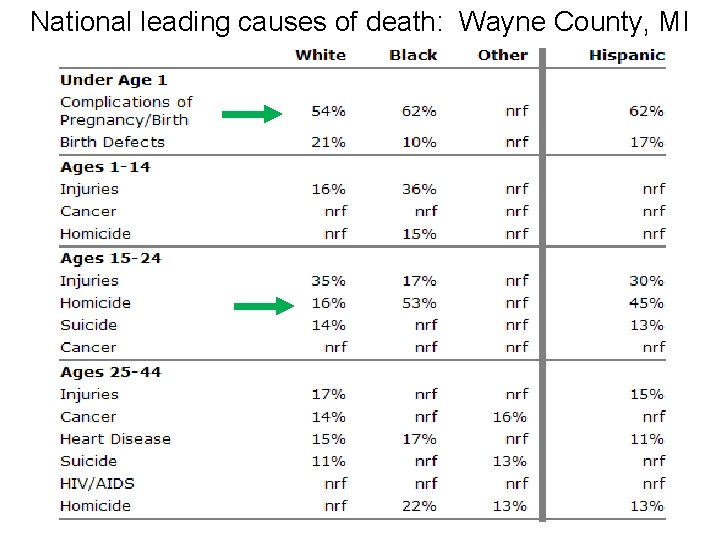 National leading causes of death: Wayne County, MI 