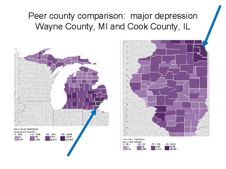 Peer county comparison: major depression Wayne County, MI and Cook County, IL 