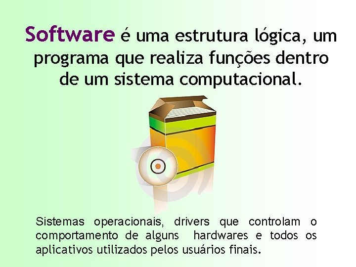 Software é uma estrutura lógica, um programa que realiza funções dentro de um sistema