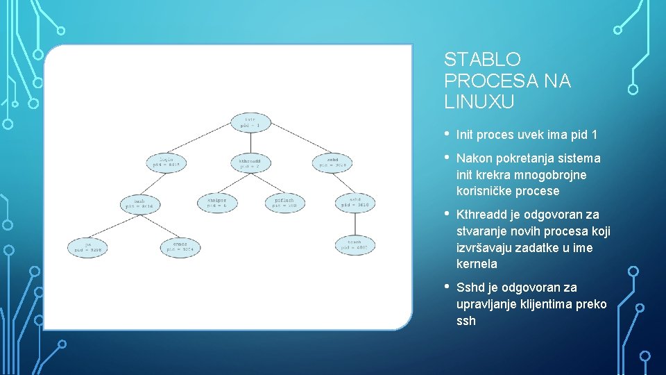 STABLO PROCESA NA LINUXU • • Init proces uvek ima pid 1 • Kthreadd