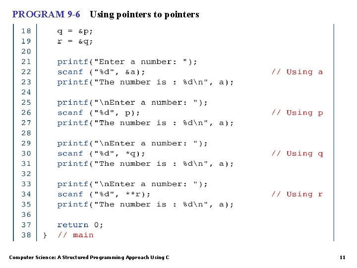 PROGRAM 9 -6 Using pointers to pointers Computer Science: A Structured Programming Approach Using PROGRAM 9 -6 Using pointers to pointers Computer Science: A Structured Programming Approach Using