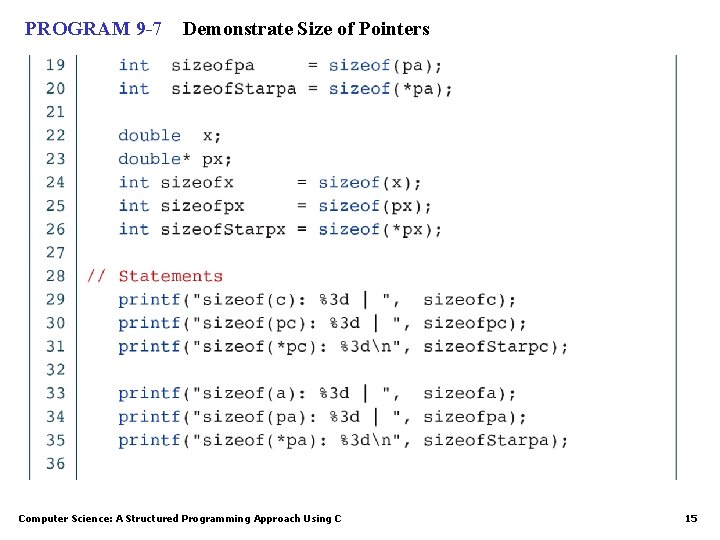 PROGRAM 9 -7 Demonstrate Size of Pointers Computer Science: A Structured Programming Approach Using PROGRAM 9 -7 Demonstrate Size of Pointers Computer Science: A Structured Programming Approach Using