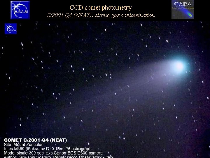 CCD comet photometry C/2001 Q 4 (NEAT): strong gas contamination 