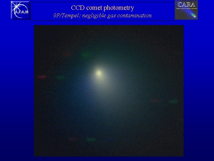 CCD comet photometry 9 P/Tempel: negligible gas contamination 
