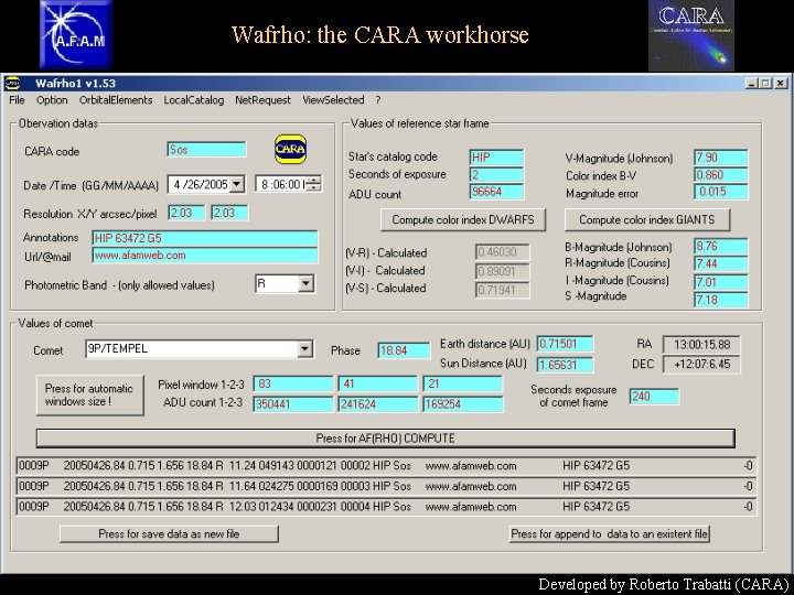 Wafrho: the CARA workhorse Developed by Roberto Trabatti (CARA) 