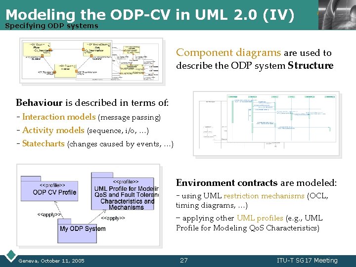 Modeling the ODP-CV in UML 2. 0 (IV) Specifying ODP systems LOGO Component diagrams