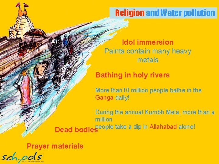 Religion and Water pollution Idol immersion Paints contain many heavy metals Bathing in holy